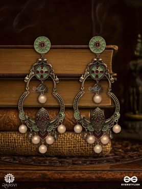 NOORANI BELLS – OXIDISED CHANDBALI WITH PEARL CHARMS