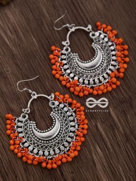 The Motif Moon (Orange) - Oxidised Chandbali Earrings