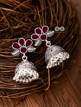 The Floral Delight Meenakari Arwork Jhumkis (Red)