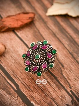 The Charlize Ring (Adjustable) - Ruby Emerald - The Embellished Oxidised Collection