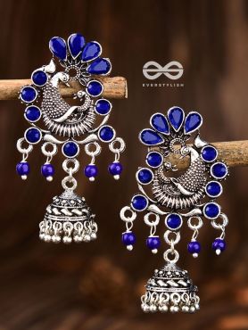 A Glimmering Peacock Artwork ( Sapphire Blue ) - Embellished Oxidised Collection
