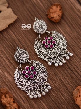 The Peppy Touch - Oxidised Boho Earrings (Dark Pink)