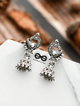 The Little Oxidised Swan Jhumkis - Tiny Trinket Earrings