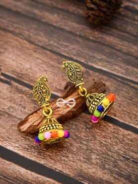 The Golden Multicoloured Jhumkis - Tiny Trinket Earrings