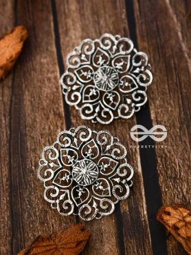 The Silver Emblem Studs - Oxidised Boho Earrings