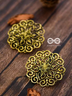 The Golden Emblem Studs - Oxidised Boho Earrings