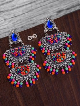 The Multilayered Elegance (Multicolour) - Embroidered Oxidised Earrings