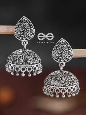 The Intricate Statement - Oxidised Boho Jhumkas
