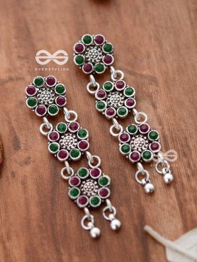 The Triple Layered Intricate Danglers (Ruby Emerald) - The Embellished Oxidised Collection