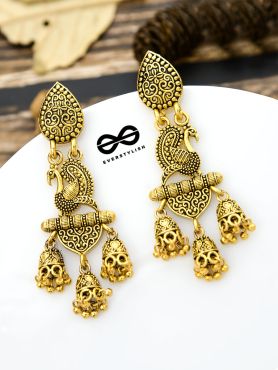 The Intricate Golden Peacock Triple Boho Jhumkis