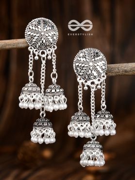 The Shimmery Chakras - Intricate Triple Jhumkis