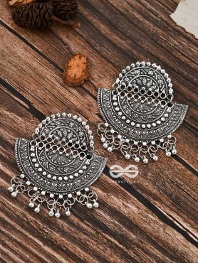 The Intricate Moon Artwork - Oxidised Boho Earrings