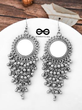 The Meshed Mirror Sun - Oxidised Boho Earrings