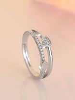 Silver Layered Hearts Adjustable CZ Ring