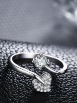 Shimmering Heart Adjustable CZ Ring