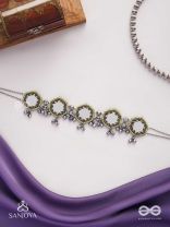 Chāyāmālā-Reflective choker- oxidized choker featuring intricate beadwork, mirrors, ghungroo (small bells), and thread details