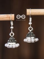 The Little Braided Pearl Jhumkis - Oxidised Boho Earrings