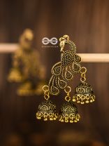 The Intricate Peacocks (Golden) - Triple Boho Jhumki Earrings