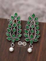 The Shimmering Leaves (Emerald Green)- Embellished Oxidised Earrings