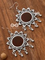 The Meshed Meenakari Sun (Burgundy) - Oxidised Boho Earrings
