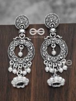 The Layered Pearl Motif Jhumkis - Oxidised Boho Earrings
