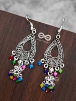 The Meshed Artwork Jhumkis (Multicolour) - Oxidised Boho Earrings