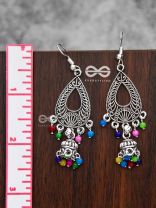 The Meshed Artwork Jhumkis (Multicolour) - Oxidised Boho Earrings