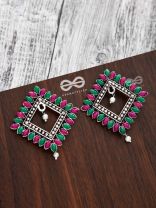 The Elegance Squared Studs (Ruby-Emerald)- Embellished Oxidised Collection
