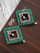 The Elegance Squared Studs (Emerald Green)- Embellished Oxidised Collection