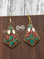 A Handcrafted Delight - Turquoise-Red Tribal Style Earrings