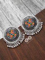 The Bohemian Chic - Meenakari Sun Studs - Oxidised Boho Collection
