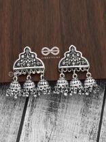 The Boho Delight - Triple Jhumki Studs - Oxidised Boho Earrings
