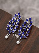The Shimmering Leaves (Sapphire Blue)- Embellished Oxidised Earrings