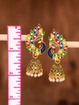 The Little Meenakari Artwork Peacock Jhumkis (Golden)