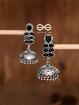 The Woman of Finesse - Embellished Oxidised Jhumkas (Onyx Black)