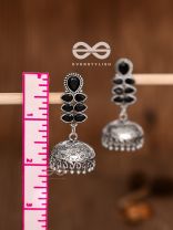 The Woman of Finesse - Embellished Oxidised Jhumkas (Onyx Black)