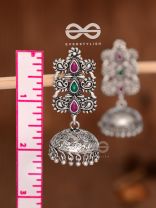 The Intricate Wonders (Ruby Emerald) - Embellished Oxidised Jhumkas