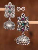 The Intricate Wonders (Ruby Emerald) - Embellished Oxidised Jhumkas