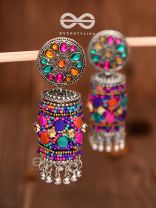 The Eye-Catching Statement Makers (Multicoloured) - Embellished Embroidered Jhumkas