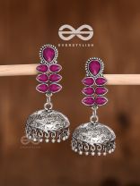 The Woman of Finesse - Embellished Oxidised Jhumkas (Ruby Red)