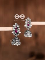 The Little Layered Jhumki (Ruby Red) - Embellished Oxidised Collection