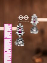 The Little Layered Jhumki (Ruby Red) - Embellished Oxidised Collection