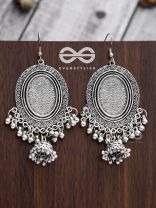 The Motif Mirror Frame Jhumkis - Oxidised Boho Earrings