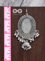 The Motif Mirror Frame Jhumkis - Oxidised Boho Earrings
