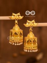 The Birds on a temple Artwork Jhumkas (Golden)