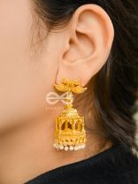 The Birds on a temple Artwork Jhumkas (Golden)