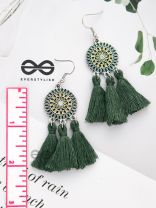 Vibrant motifs Dreamcatcher Tassel Earrings- Sea Green