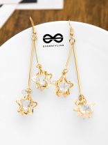 The Double Star Studded Danglers - Golden Casual Earrings