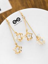 The Double Star Studded Danglers - Golden Casual Earrings