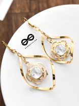 A Star-Studded Twist (Crystal White) - Golden Light-weight Earrings